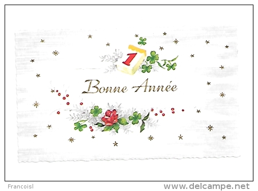 Mignonnette. Bonne Année. Fleurs, Calendrier, Trèfles. Dorée. 6,5/11 Cm - Nouvel An