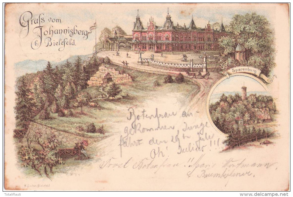 Bielefeld Color LithoGruß Vom Johannisberg Sparenburg Vorläufer 14.7.1897 Gelaufen - Bielefeld