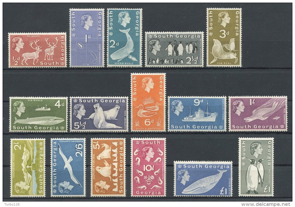 GEORGIE DU SUD 1963 N° 9/24 ** Neufs = MNH LUXE Cote 350 &euro;  Faune Oiseaux Mammifères Bateaux Birds Boats Animaux - Zuid-Georgia