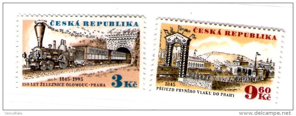 Year 1995 - 150 Years Railways Line Olomouc-Prague, Set Of 2 Stamps, MNH - Neufs