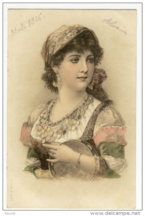 Portrait De Gitane Avec Tambourin - Mujeres