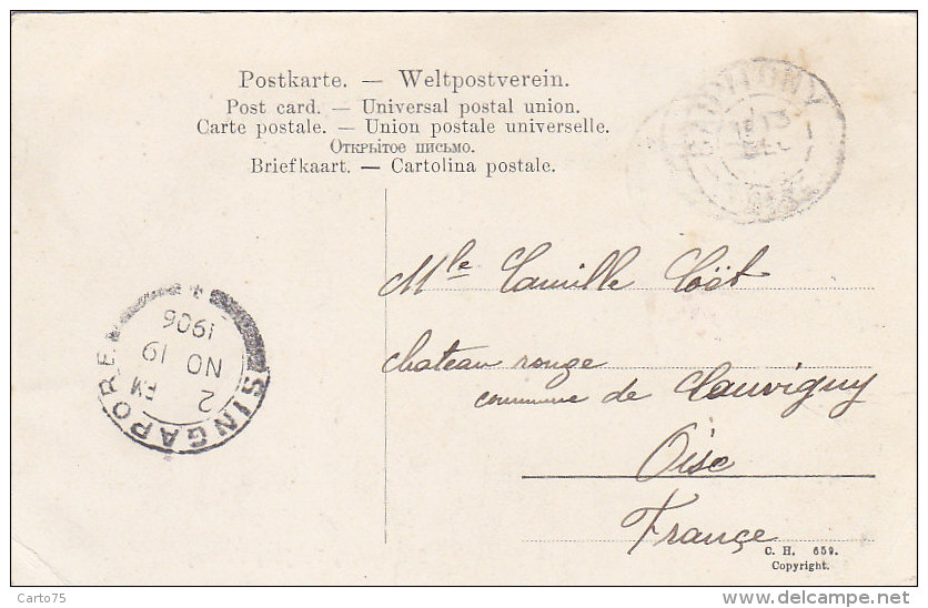 Singapour - Singapore - Tanjong Kalong Village - Postal Mark Singapore 1906 Cauvigny Oise - Singapore