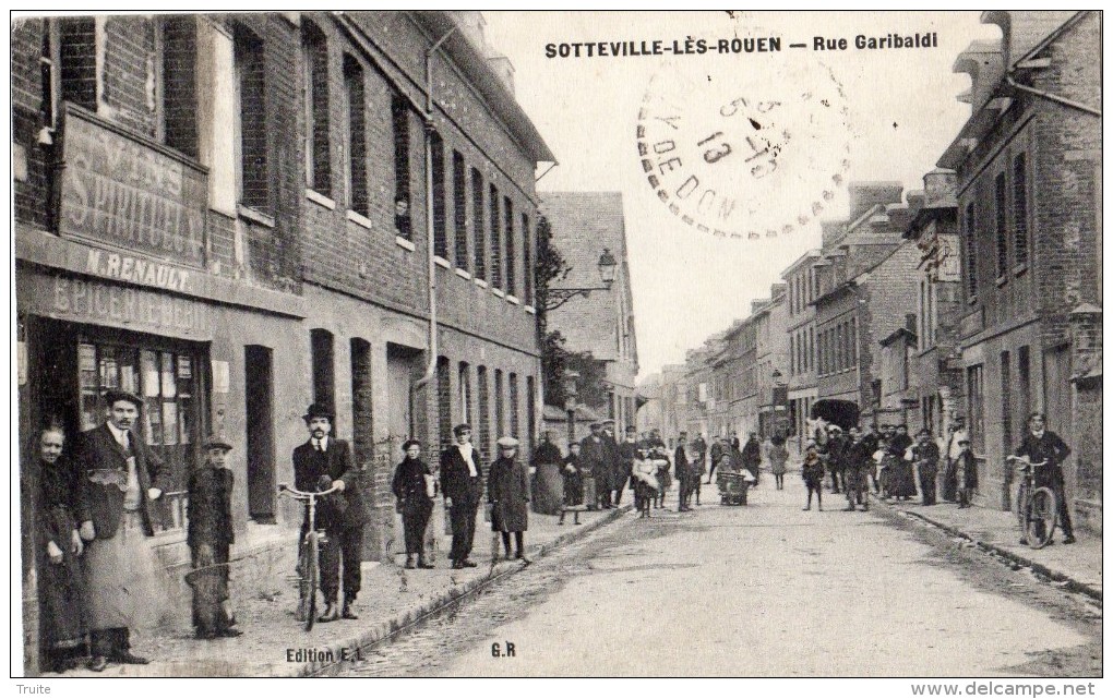 SOTTEVILLE-LES-ROUEN RUE GARIBALDI EPICERIE DEBIT N RENAULT TRES ANIMEE 1910 - Sotteville Les Rouen