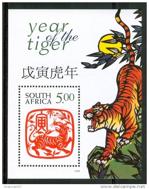 1998 Sud Africa Anno Lunare Della Tigre Year Of The Tiger Animali Animals Block MNH** Spa108 - Blocks & Kleinbögen