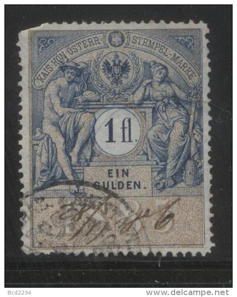 AUSTRIA ALLEGORIES 1885 1FL BLUE & BROWN REVENUE PERF 12.00 X 12.00 BAREFOOT 337 - Revenue Stamps