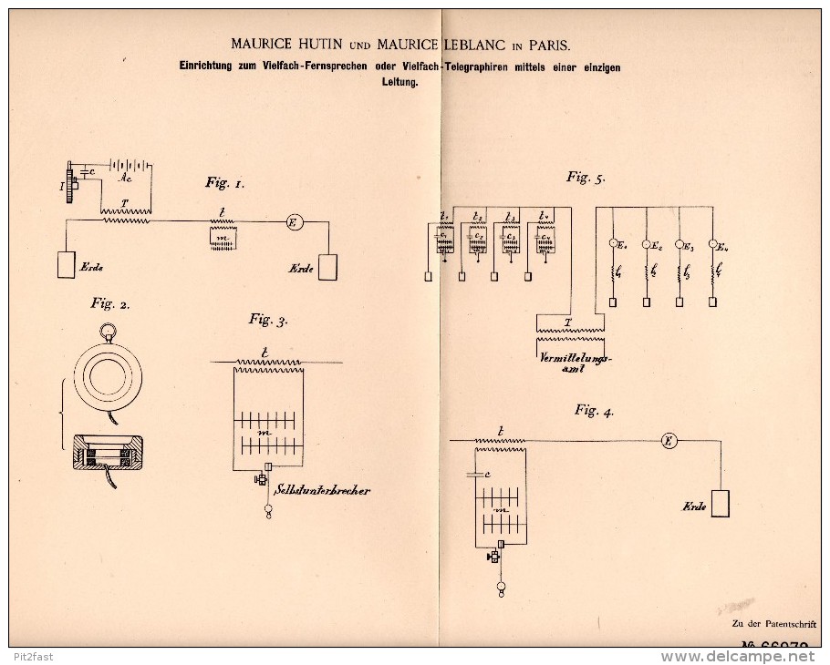 Original Patentschrift - M. Hutin Und M. Leblanc In Paris , 1891 , Telegraphie Mit Einer Einzigen Leitung , Telegraphy - Maschinen