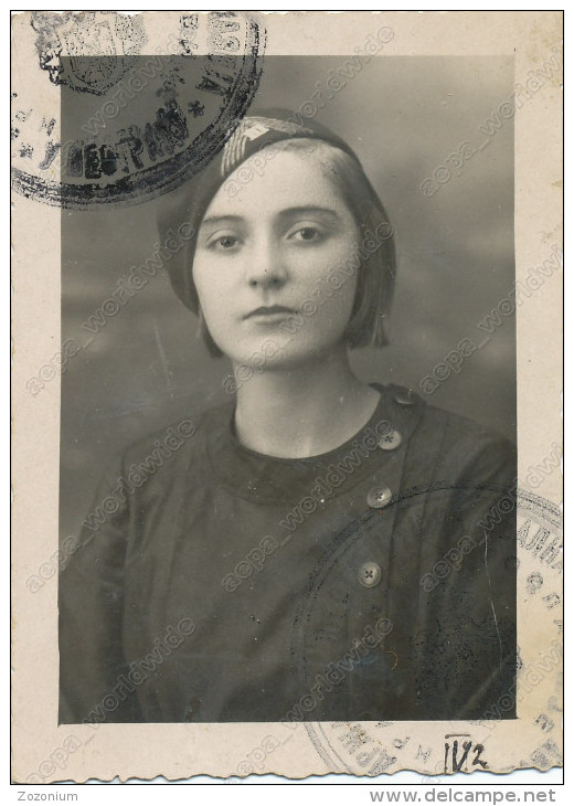 REAL PHOTO, School Girl Portrait, With School Cap 3 Classes, Fille,  Old Photo ORIGINAL , - Portretten