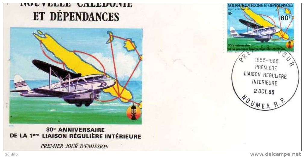 FDC NOUVELLE CALEDONIE NOUMEA 30° Anniversaire De La Première Liaison Régulière Intérieure 2/10/85 - FDC