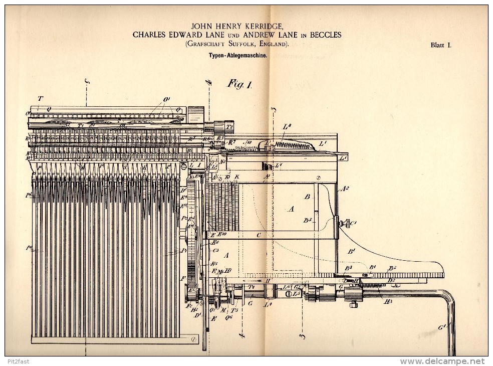 Original Patentschrift - J. Kerridge And A. Lane In Beccles , Suffolk , 1891 , Machine For Printing !!! - Tools