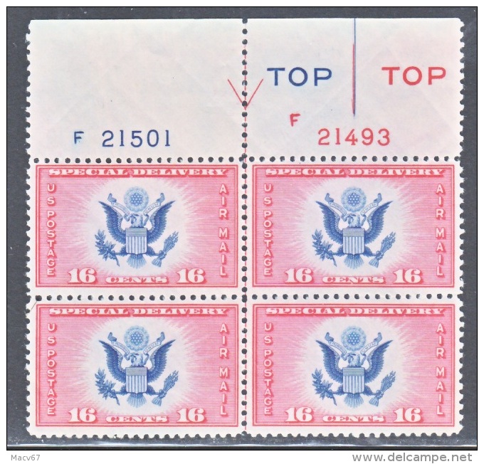 U.S. C E 2    **   Plate Bloc Of 4  Reg. Num.  Arrow - 1b. 1918-1940 Unused