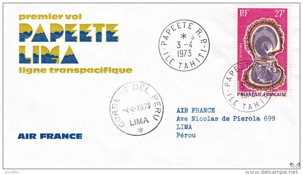 FDc  Enveloppe Premier Vol PAPEETE-LIMA, Cachet Du 4/4/1973 Sur Timbre Aérien 37. - Airplanes