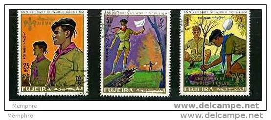 FUJEIRA  Set Of 3 Stamps Scouting Overprinted &laquo;centenary Of Charles Dickens&raquo; - Sonstige & Ohne Zuordnung