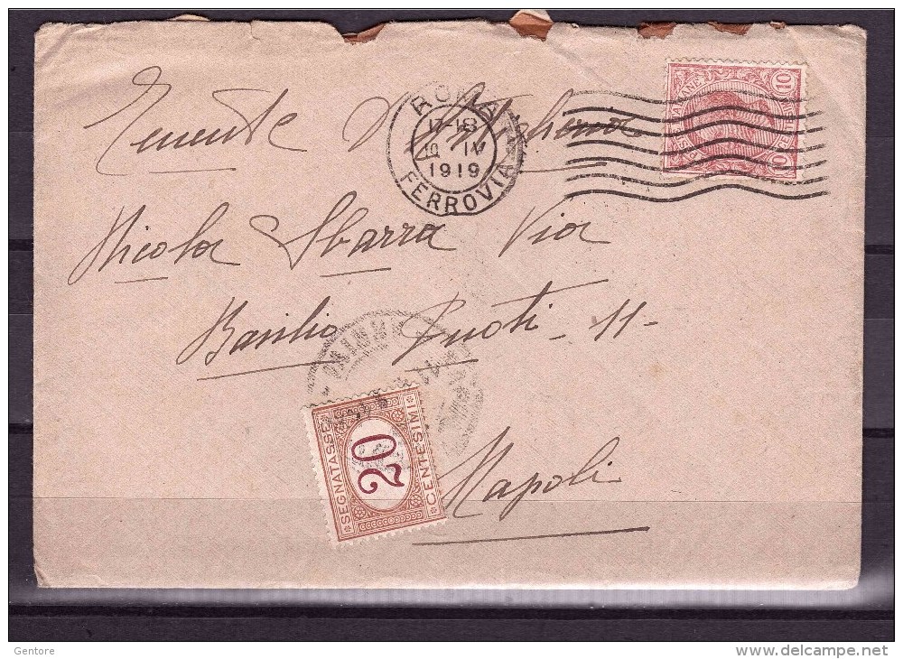 ITALY 1919 Taxed Letter To Napoli   Franked With 10 Cent And Taxed With 20 Cent - Strafport