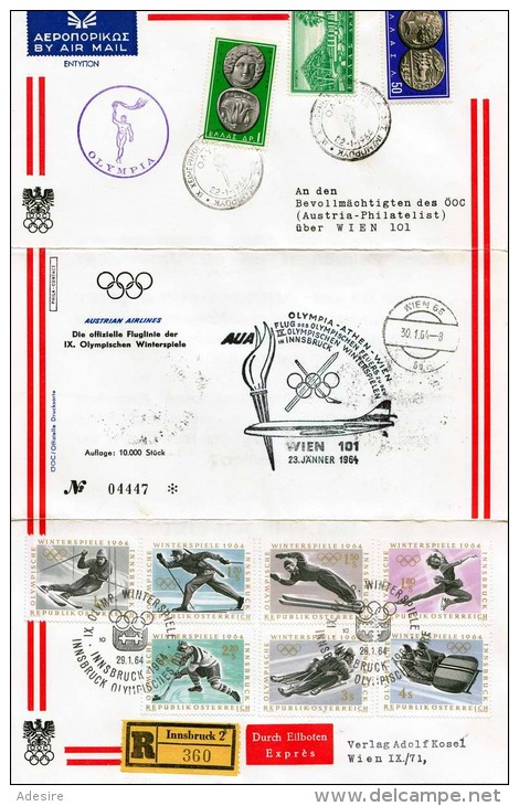 ÖSTERREICH 1964 - Sonderbeleg Olympiade, 10 Fach Frankiert, R-Express-Brief, Sehr Schönes Stück - Abarten & Kuriositäten