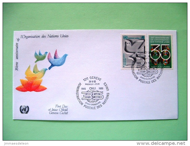 United Nations Geneva Switzerland 1980 FDC Cover - 35 Aniv. Of UN - Dove Flags - Covers & Documents