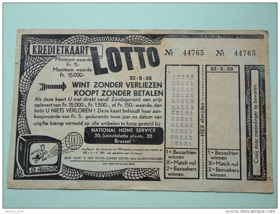 Kredietkaart LOTTO 23-8-59 Corthouts Leopold Winterslag ( N° 44765 Gevouwen/Plier - Détail Voir Photo ) ! - Billets De Loterie