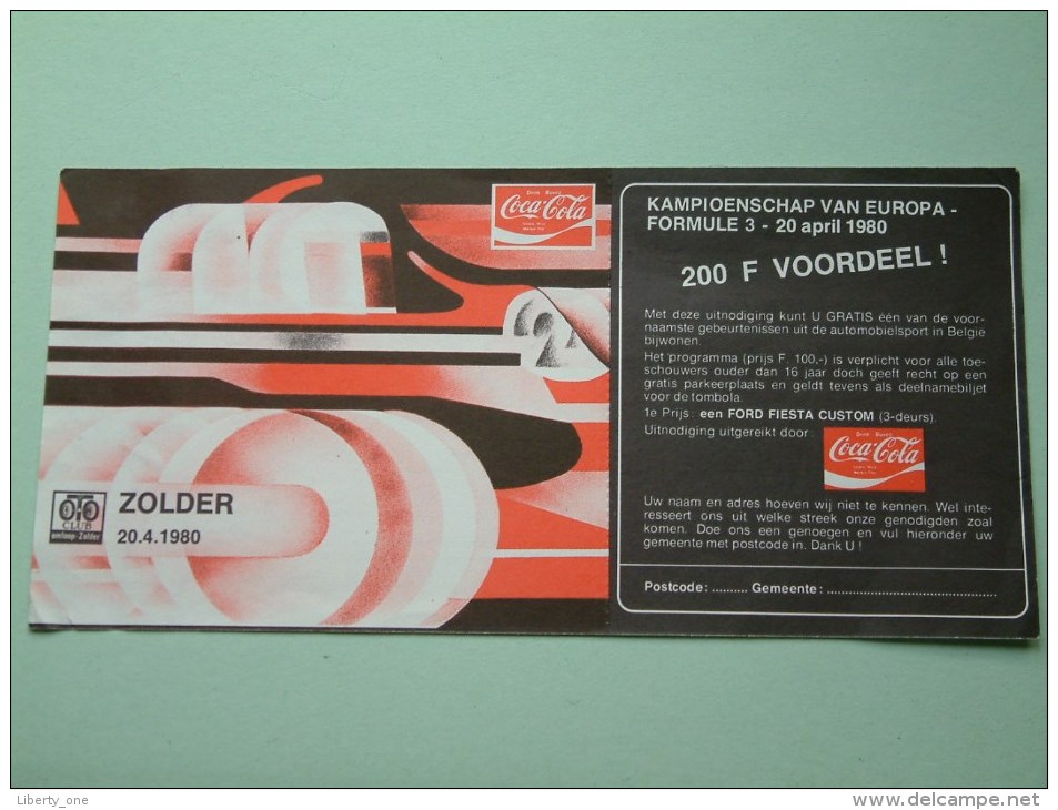 ZOLDER Omloop - Kampioenschap Van Europa FORMULE 3 - 20 April 1980 Uitnodiging ( 200 F Voordeel / Détail Voir Photo ) ! - Tickets D'entrée