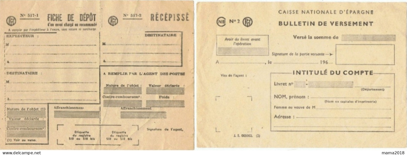 PTT   Fiche Et  Bulletin De Dépot - Cheques & Traveler's Cheques