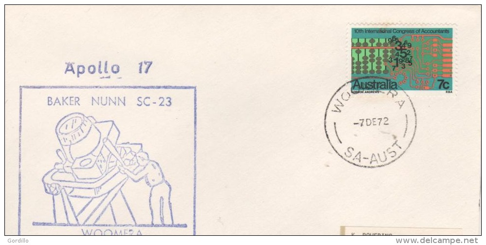 Pli AUSTRALIA WOOMERA Apollo 17 Baker Nunn SC 23 26/07/71 . - Ozeanien