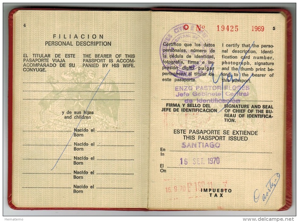 Chile 1969 Passport Reisepass Passeport Pasaporte #19425 - Historical Documents