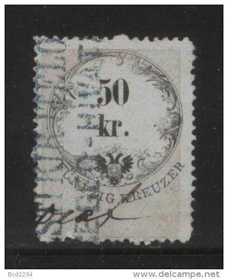 AUSTRIA 1866 REVENUE 50KR ON GREY-BLUE PAPER NO WMK PERF 13,00 X 12,00 BAREFOOT 125 - Fiscale Zegels