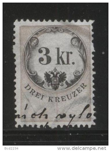 AUSTRIA 1866 REVENUE 3KR ON GREY BLUE PAPER WITH WMK PERF 12.00 X 12.00 BAREFOOT 089 - Fiscaux