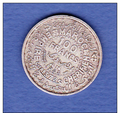 PIECE 100 FRANCS ARGENT MAROC EMPIRE CHERIFIEN 1953 - Other - Africa