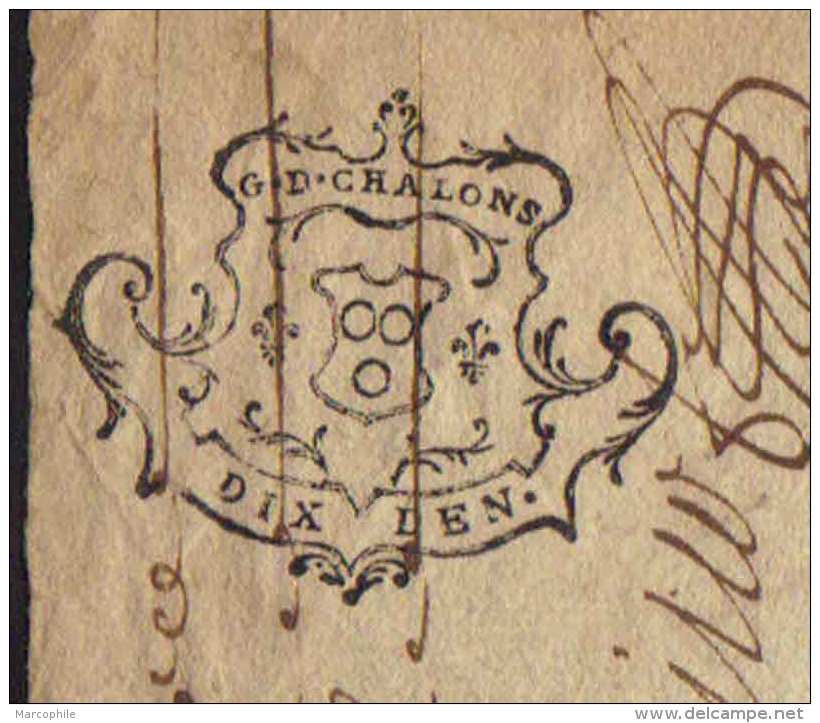 GENERALITE DE CHALONS / 1744 EMPREINTE FISCALE 10 DENIERS SUR ACTE / 3 IMAGES (ref 4623) - Seals Of Generality