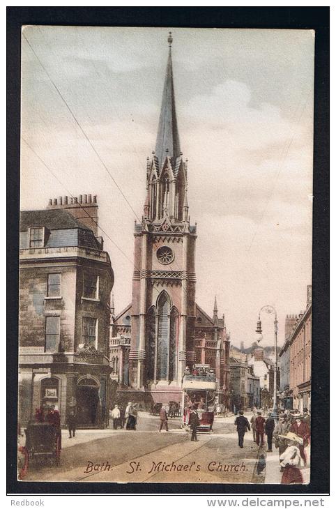 RB 977 - Early Postcard - Tram &amp; St Michael's Church - Bath Somerset - Bath