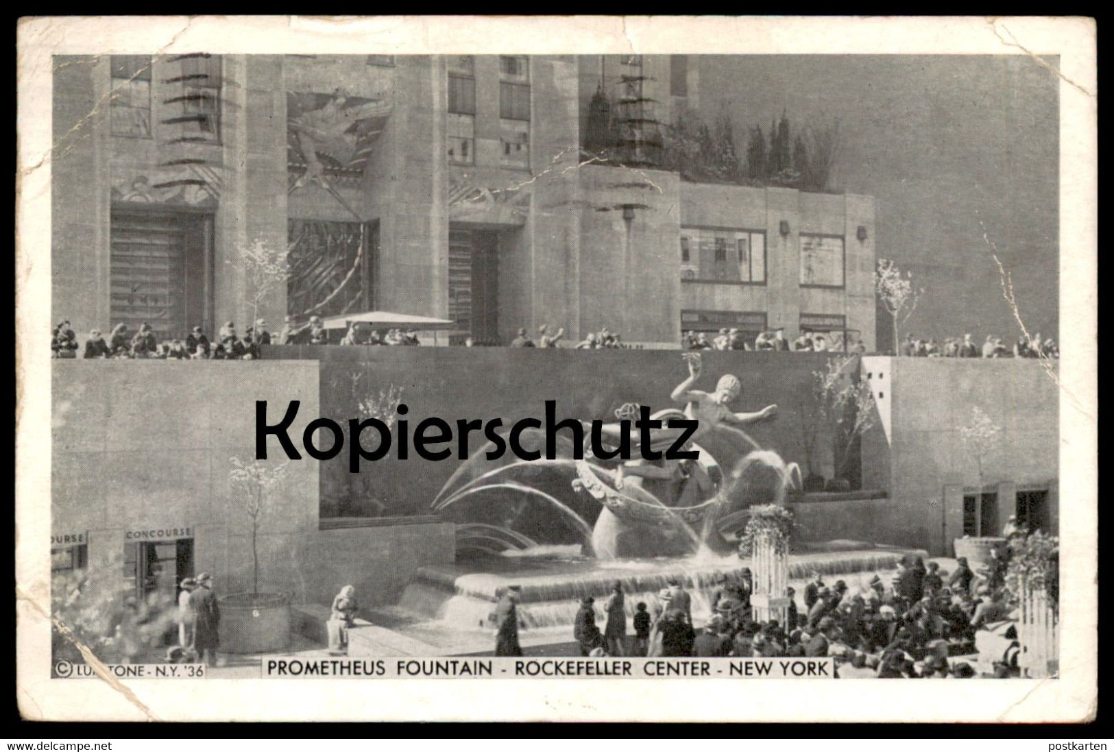 ALTE POSTKARTE PROMETHEUS FOUNTAIN NEW YORK ROCKEFELLER CENTER 1937 Springbrunnen USA America Vintage Postcard Cpa - Manhattan