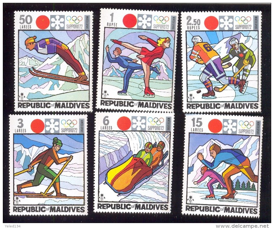 MALDIVES ; MINT N.H. STAMPS ; SCOTT # 395-400 ; IGPC  1972   ( OLYMPIC ; SAPPORO - Maldivas (1965-...)