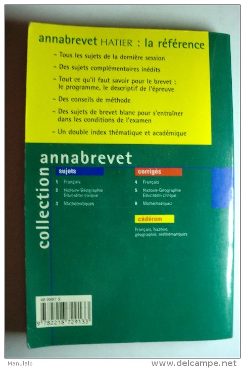 Livre Hatier - Annabrevet 2000 - Sujets Mathématiques - 18 Ans Et Plus