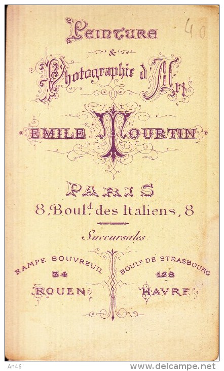 FOTOGRAFIA PHOTOGRAPHY RITRATTO D´EPOCA ANTE 1900/1920- 6,20 X 10,50-PHOTOGRAPHE "EMILE TOURTIN" -PARIS-HAVRE-ROUEN - Antiche (ante 1900)