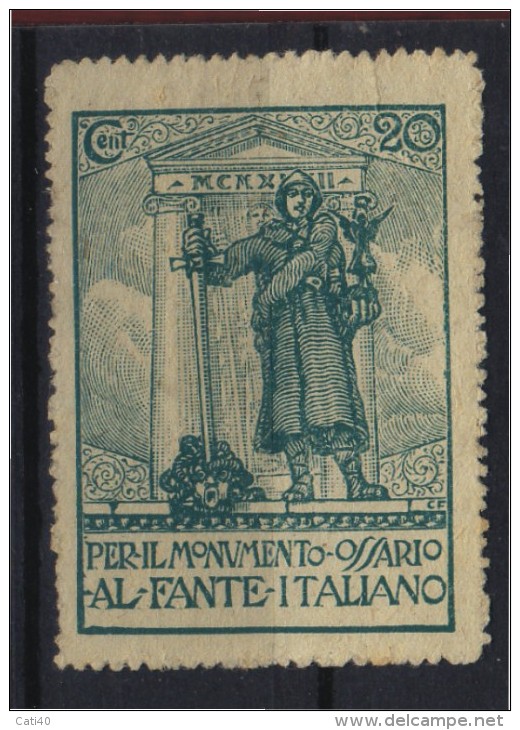 ERINNOFILO  MILITARE - CENT.20 PER IL MONUMENTO OSSARIO AL FANTE ITALIANO - Erinnofilia