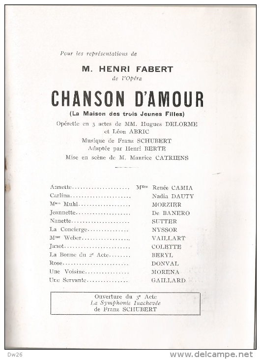 Programme Théatre De La Gaité-Lyrique - Saison 1932-1933 - Opéra: Chanson D´Amour (la Maison Des Trois Jeunes Filles) - Programme