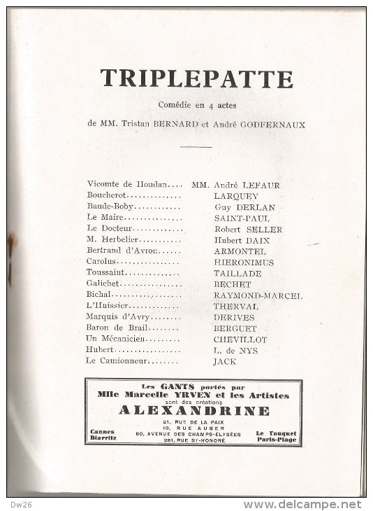 Programme Théatre Des Variétés - Saison 1931-1932 - Triplepatte  De Tristan Bernard Et André Godfernaux - Programma's