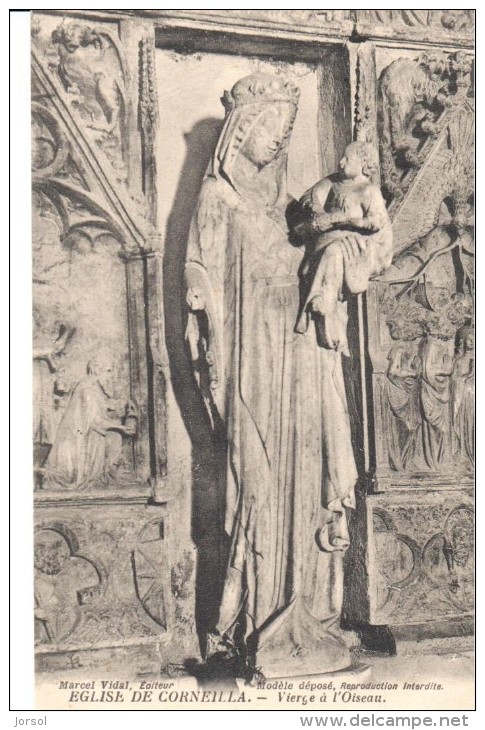 POSTAL    IGLESIA DE CORNEILLÁ DE CONFLENT -PIR.ORIENT.-  VIERGE À L'OISEAU - Roussillon