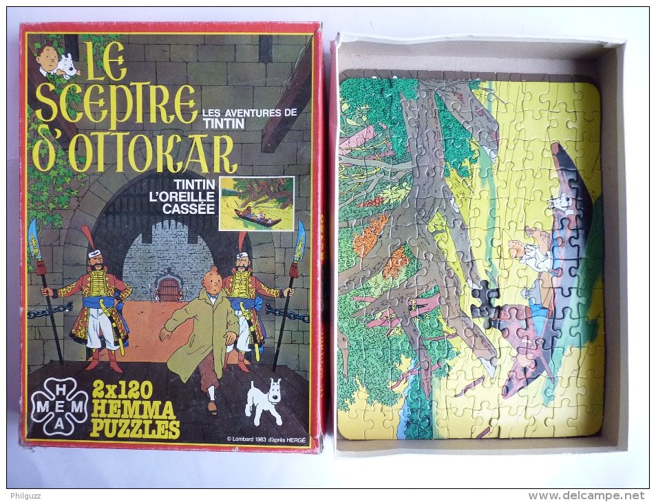 RARE Double Puzzle HEMMA 1983 - TINTIN - Le Sceptre D'Ottockar, L'Oreille Cassée 1/2 Incomplet (2) - Puzzels