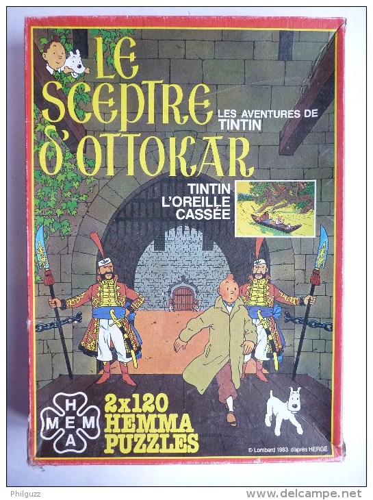 RARE Double Puzzle HEMMA 1983 - TINTIN - Le Sceptre D'Ottockar, L'Oreille Cassée 1/2 Incomplet (2) - Puzzels