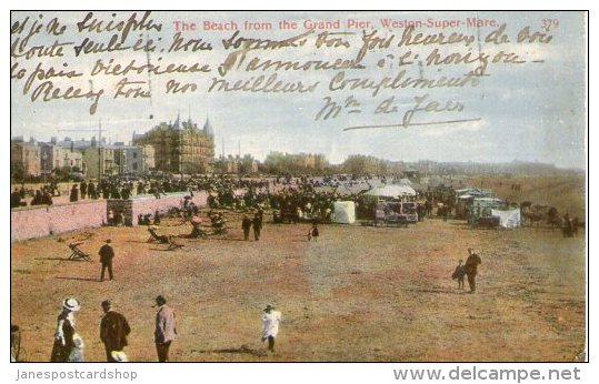 THE BEACH FROM THE GRAND PIER - WESTON-SUPER-MARE - SOMERSET - WW1 SLOGAN POSTMARK DATED 1918 - Weston-Super-Mare