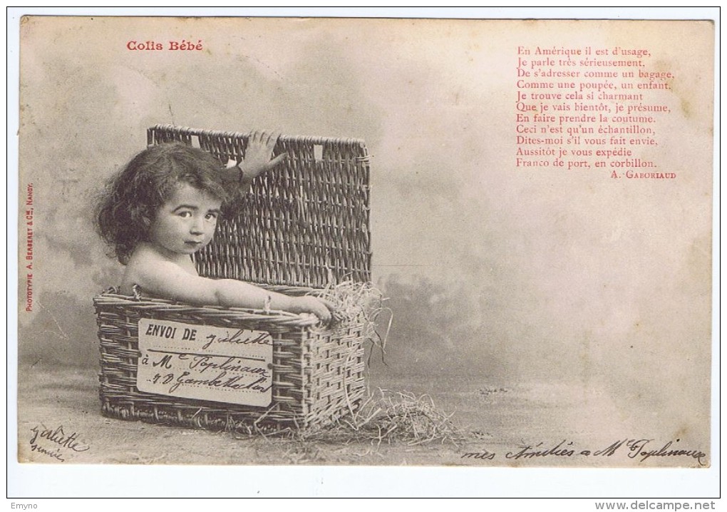 Colis Bébé , Dans Un Panier D'osier , Poesie De Gaboriaud , Bergeret , Nancy - Bergeret