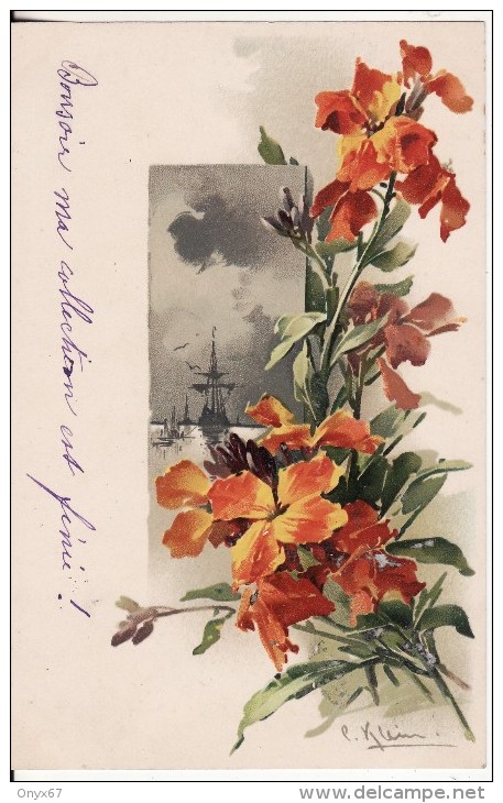 Carte Postale Fantaisie C.KLEIN  - FLEUR Avec Bâteau-Voilier-Mer  - Illustrateur - VOIR 2 SCANS - - Klein, Catharina