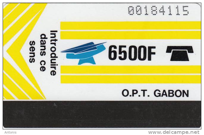GABON - New O.P.T. Logo, Yellow 6500 F(Big CN-0 With Barred, White Reverse), Used - Gabun
