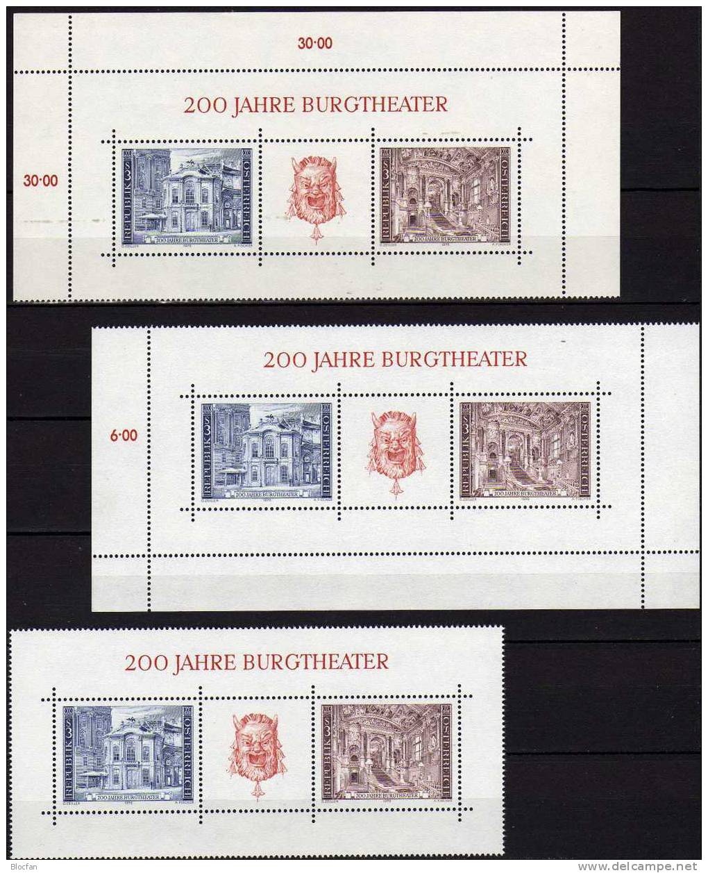 200 Jahre Burgtheater Wien Austria 1507/8+ 3 X Block 3 ** 8€ Theater-Maske, Architektur Der Feststiege, Michaelerplatz - Collections (with Albums)