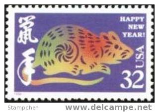1996 USA Chinese New Year Zodiac Stamp - Rat Mouse #3060 - Knaagdieren