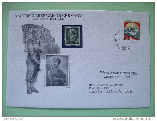 Italy 1993 Special Cover World War II 50 Anniversary - Castle Hitler Soldier Gun Flags - Seconda Guerra Mondiale