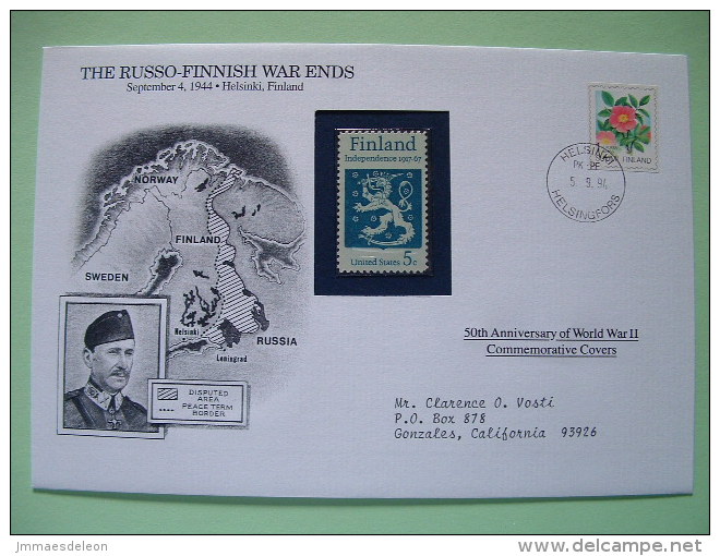 Finland 1994 Special Cover World War II 50 Anniversary - Flower Rose Lion Map - Seconda Guerra Mondiale