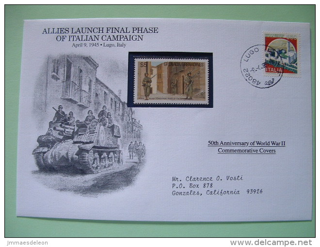 Italy 1995 Special Cover World War II 50 Anniversary - Castle Grenada Grenadines Soldiers Tank Cannon - Seconda Guerra Mondiale