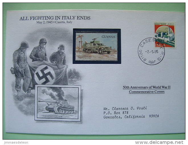 Italy 1995 Special Cover World War II 50 Anniversary - Castle Guyana Armored Vehicle Tank Soldiers Flag Guns - Seconda Guerra Mondiale