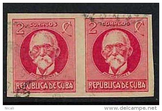 CUBA 1917 2c Red Imperf Pair U SG 337 CY34 - Usati